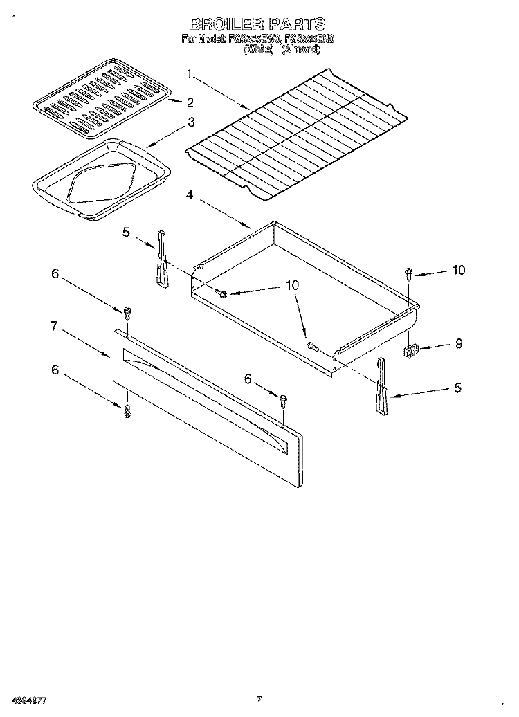 BROILER Diagram and Parts List for FGS335EW0  Roper Range