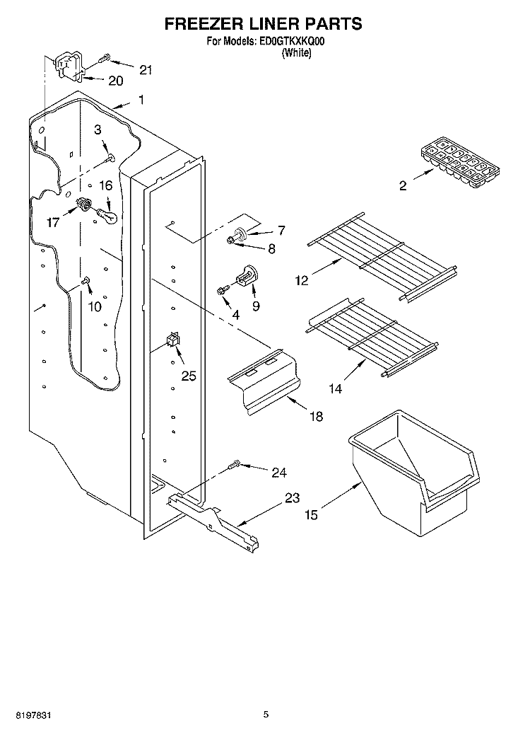FREEZER LINER Diagram and Parts List for ED0GTKXKQ00  Whirlpool Refrigerator