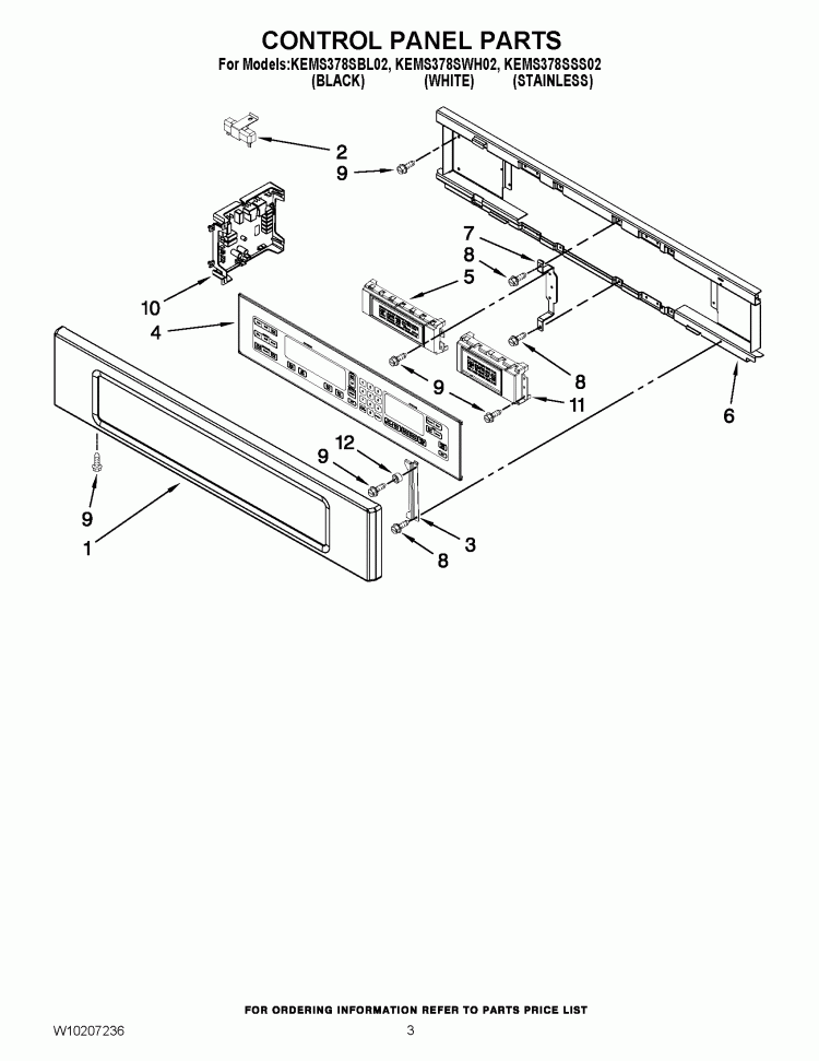 CONTROL PANEL PARTS Diagram and Parts List for KEMS378SBL02  KitchenAid Microwave Oven Combo