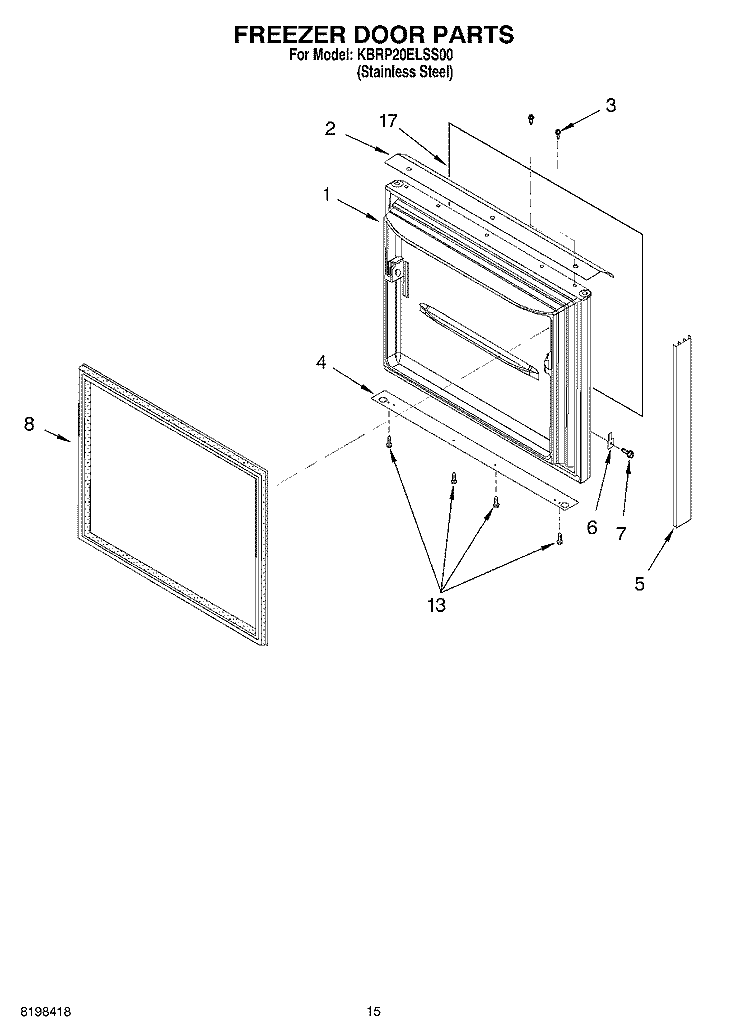 FREEZER DOOR PARTS, OPTIONAL PARTS Diagram and Parts List for KBRP20ELSS00  KitchenAid Refrigerator