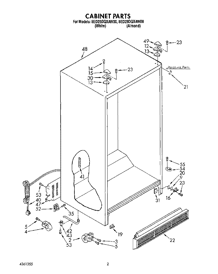 CABINET Diagram and Parts List for 8ED25DQXAN00  Whirlpool Refrigerator