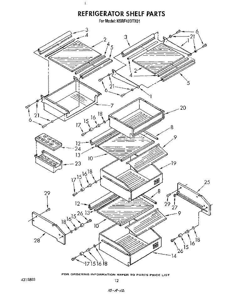REFRIGERATOR SHELF Diagram and Parts List for KSRF42DTX01  KitchenAid Refrigerator
