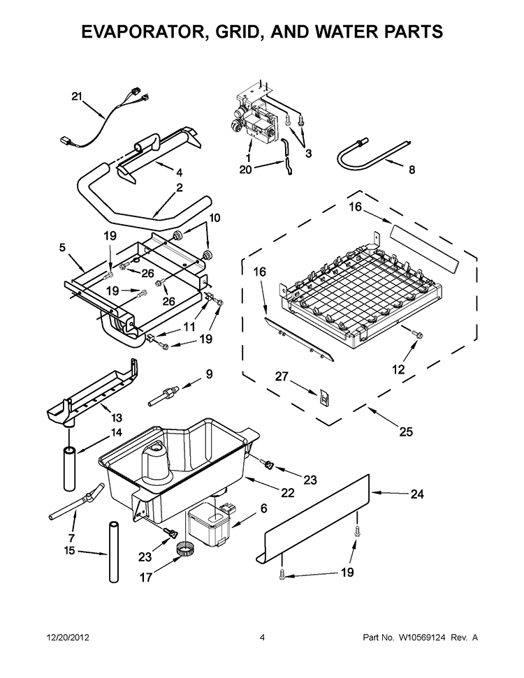 EVAPORATOR, GRID, AND WATER PARTS Diagram and Parts List for KUIC15NRXS2  KitchenAid Ice Maker
