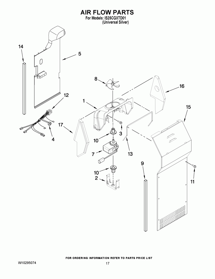 AIR FLOW PARTS Diagram and Parts List for IS25CGXTD01  Inglis Refrigerator