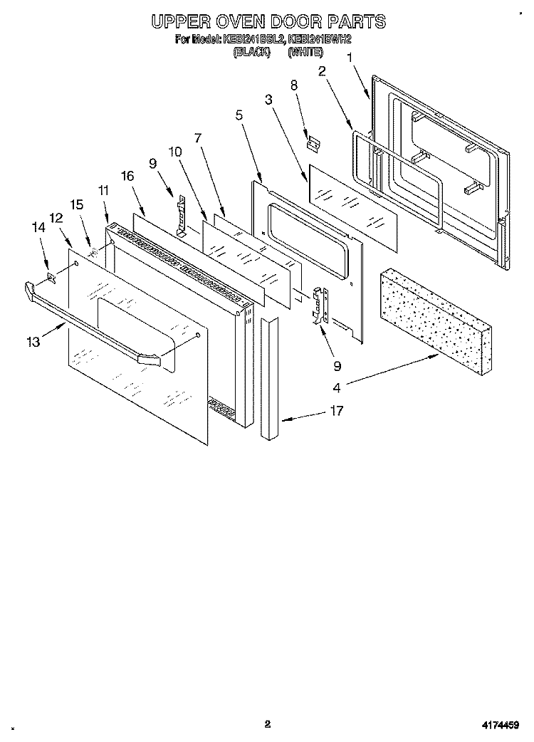 UPPER OVEN DOOR Diagram and Parts List for KEBI241BBL2  KitchenAid Wall Oven