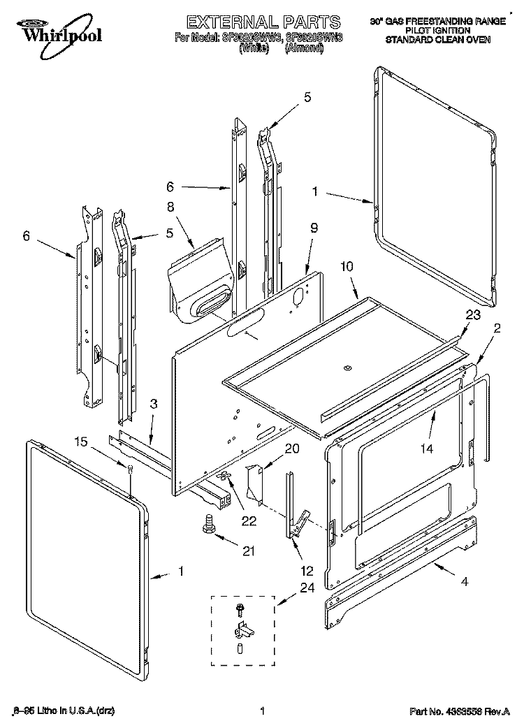 EXTERNAL Diagram and Parts List for SF3020SWN3  Whirlpool Range