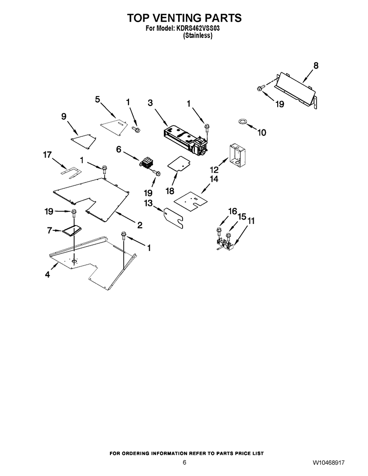 TOP VENTING PARTS Diagram and Parts List for KDRS462VSS03  KitchenAid Range
