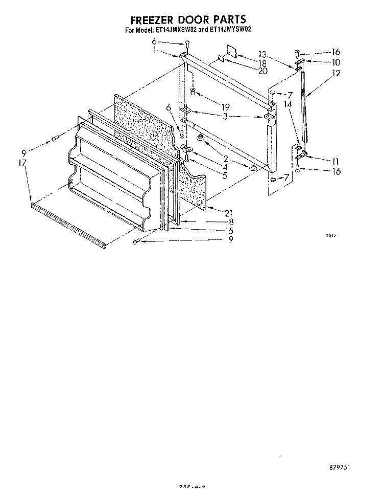 FREEZER DOOR Diagram and Parts List for ET14JMYSF02  Whirlpool Refrigerator