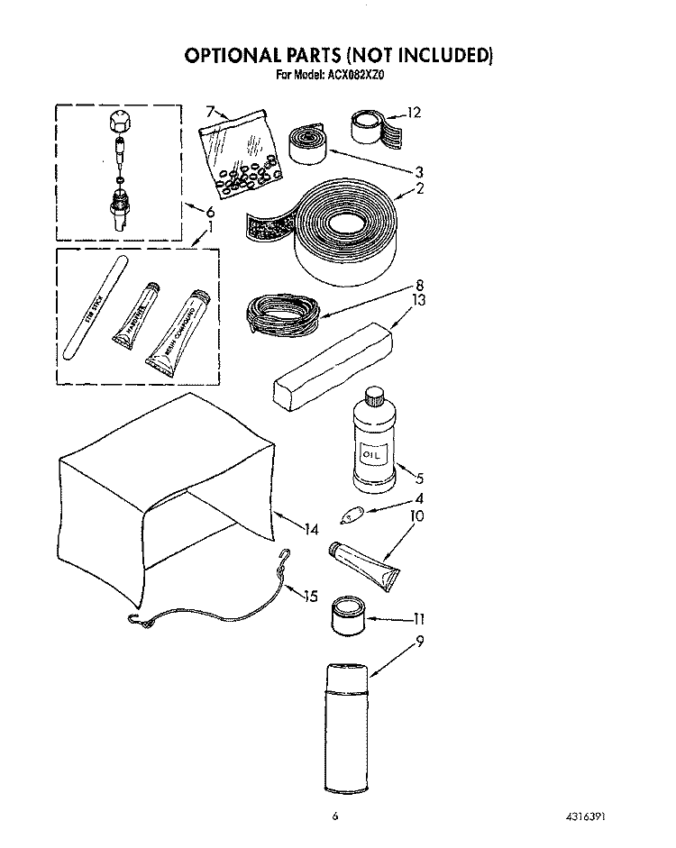 OPTIONAL Diagram and Parts List for ACX082XZ0  Whirlpool Air Conditioner