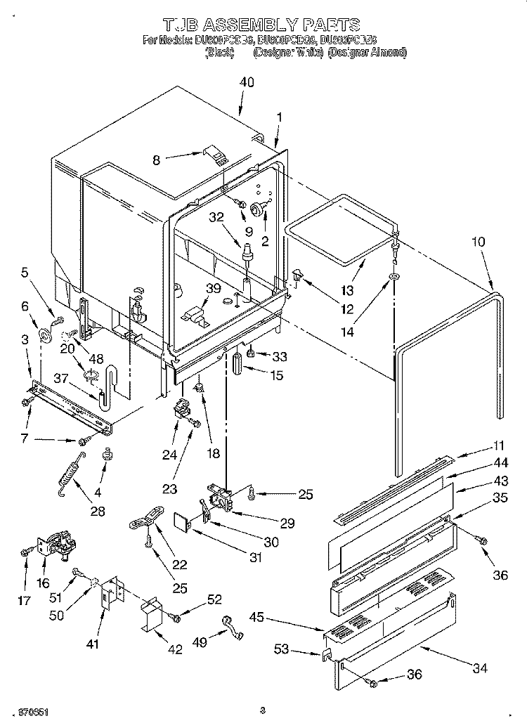 TUB ASSEMBLY Diagram and Parts List for DU900PCDQ6  Whirlpool Dishwasher