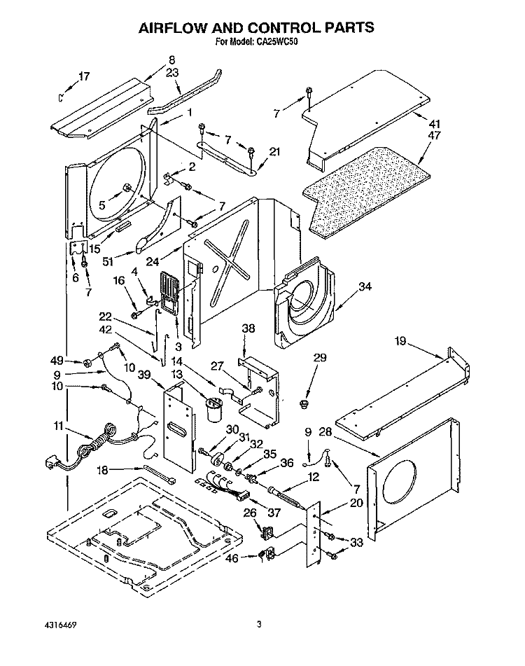 AIRFLOW AND CONTROL Diagram and Parts List for CA25WC50  Whirlpool Air Conditioner