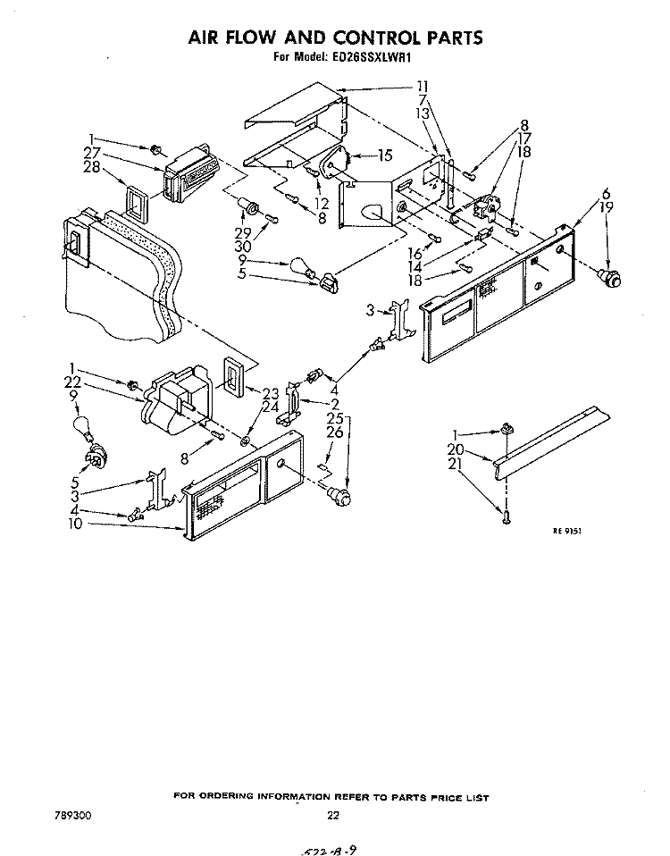 AIR FLOW AND CONTROL Diagram and Parts List for ED26SSXLWR1  Whirlpool Refrigerator