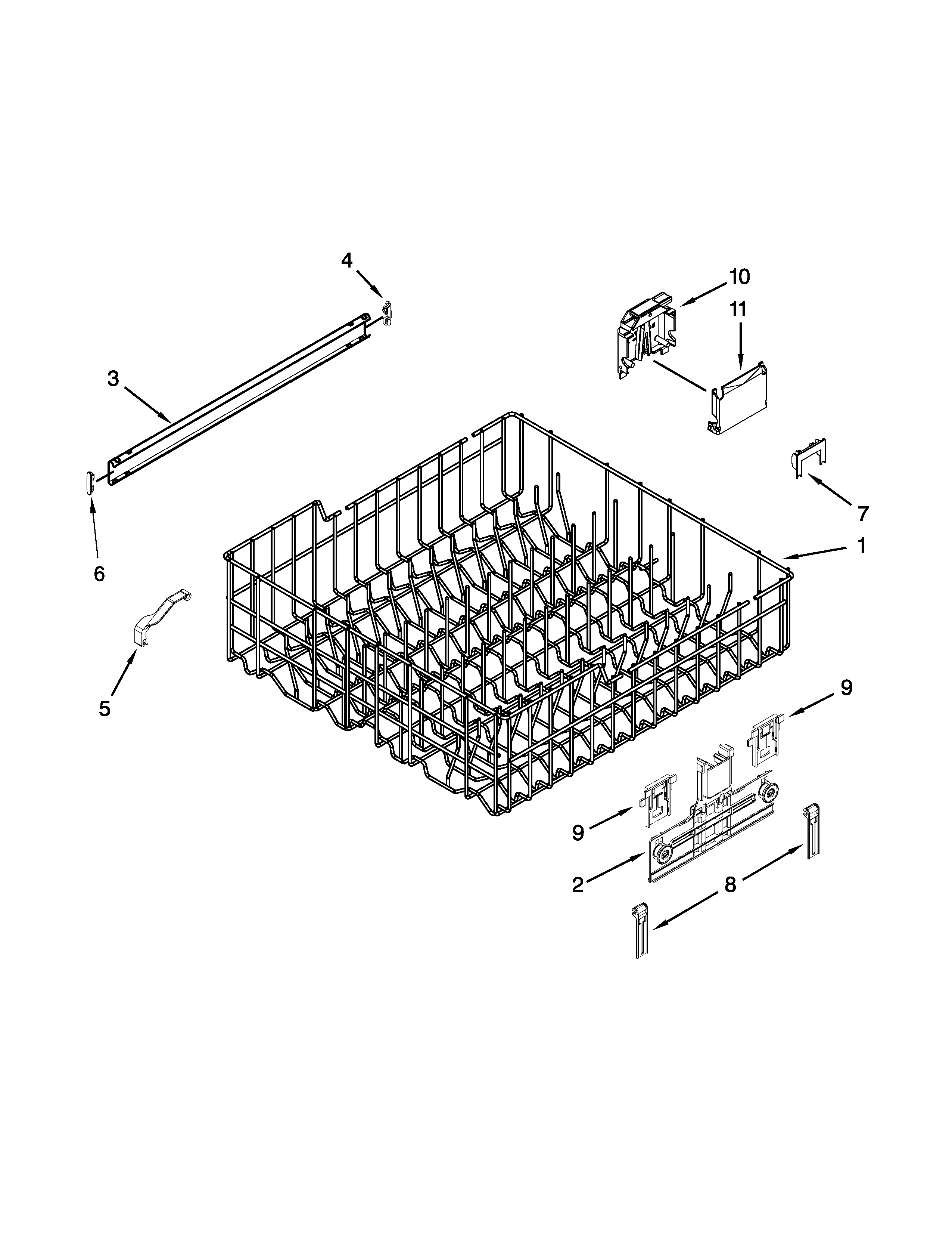 Upper Rack And Track Parts Diagram and Parts List for 66513692N410  Kenmore Dishwasher