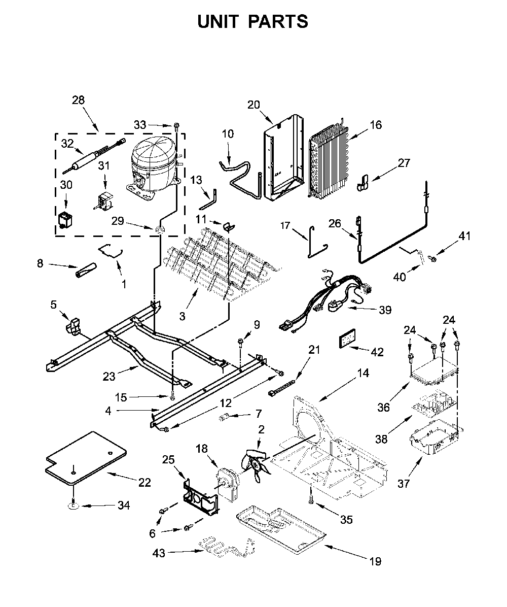 Unit parts Diagram and Parts List for 10651115711  Kenmore Refrigerator