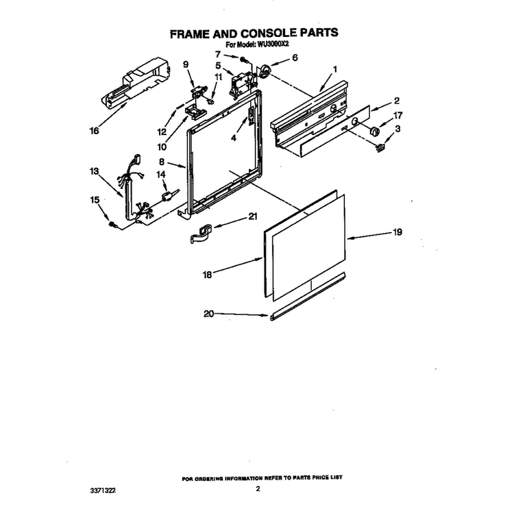 Frame And Console Diagram and Parts List for WU300X2  Roper Dishwasher
