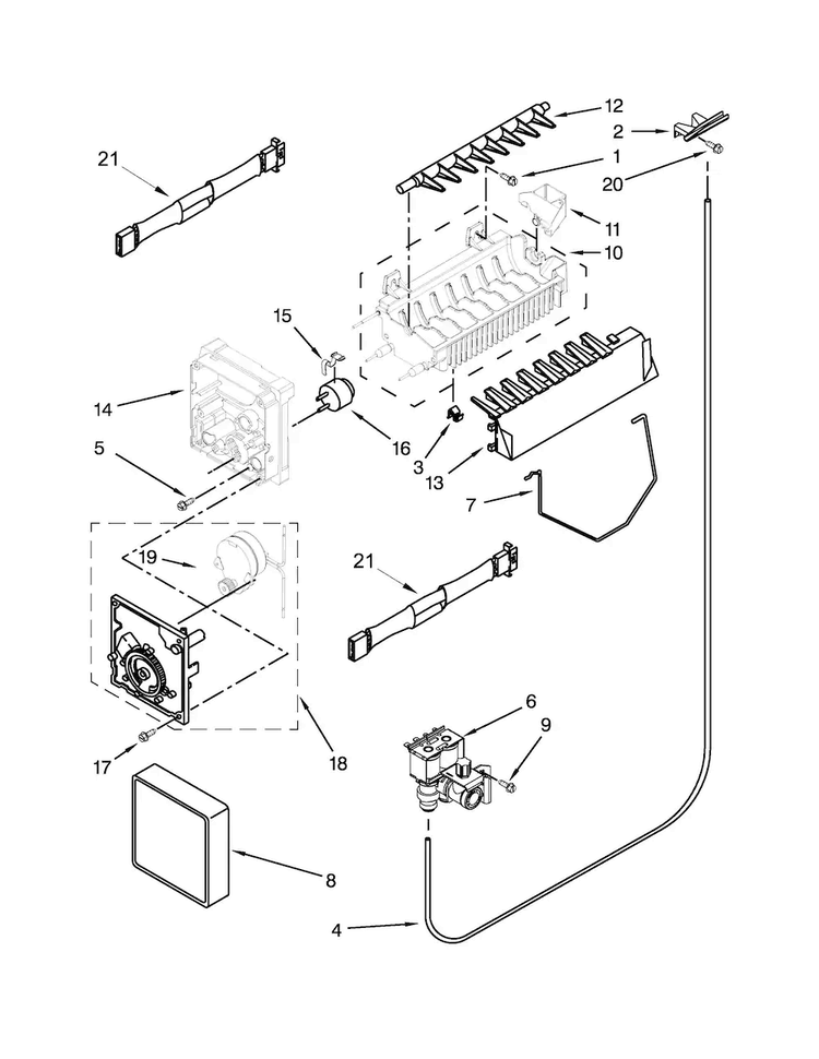 Ice Maker Parts Diagram and Parts List for WRS322FDAB02  Whirlpool Refrigerator