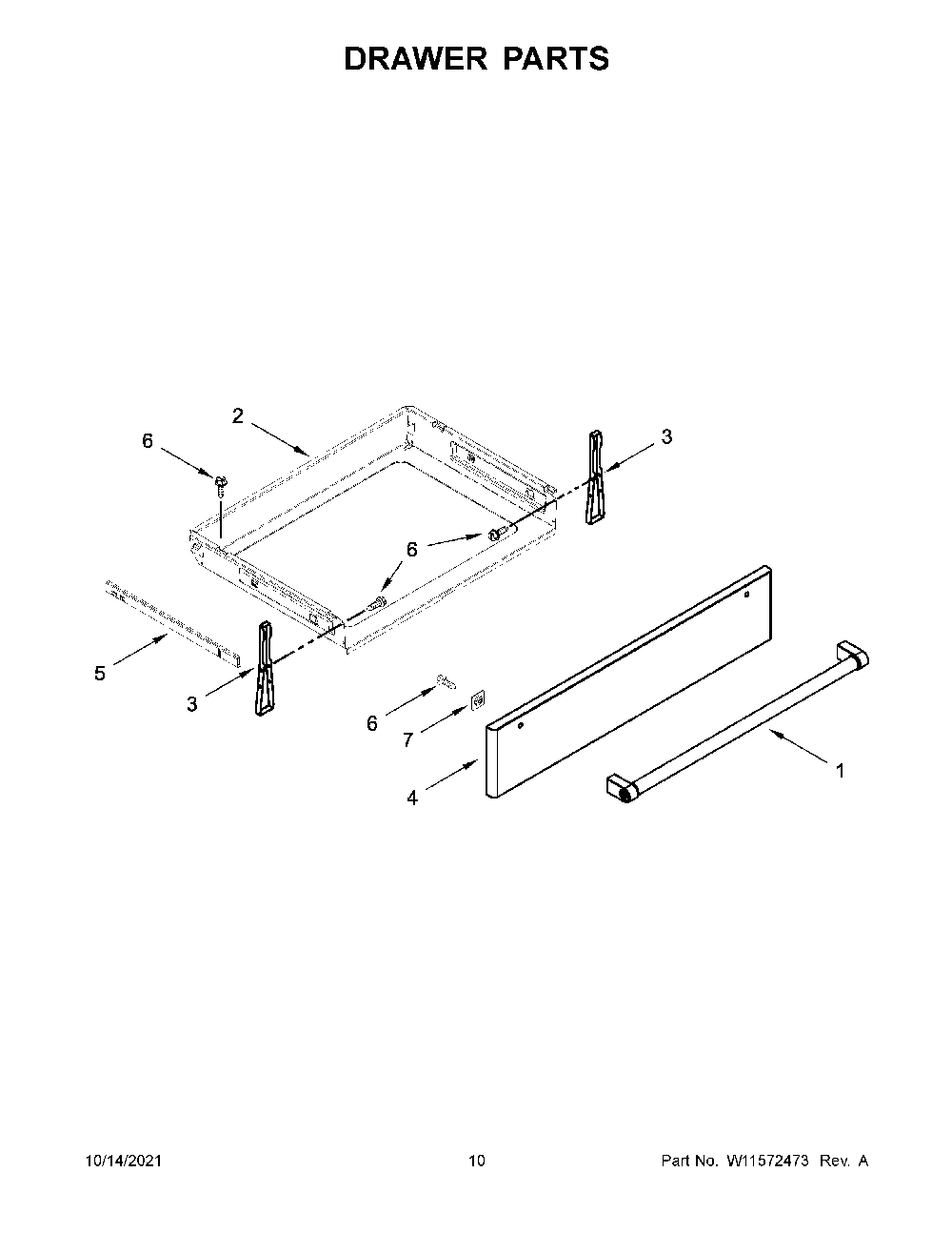Drawer Parts Diagram and Parts List for KSGG700EBS3  KitchenAid Range