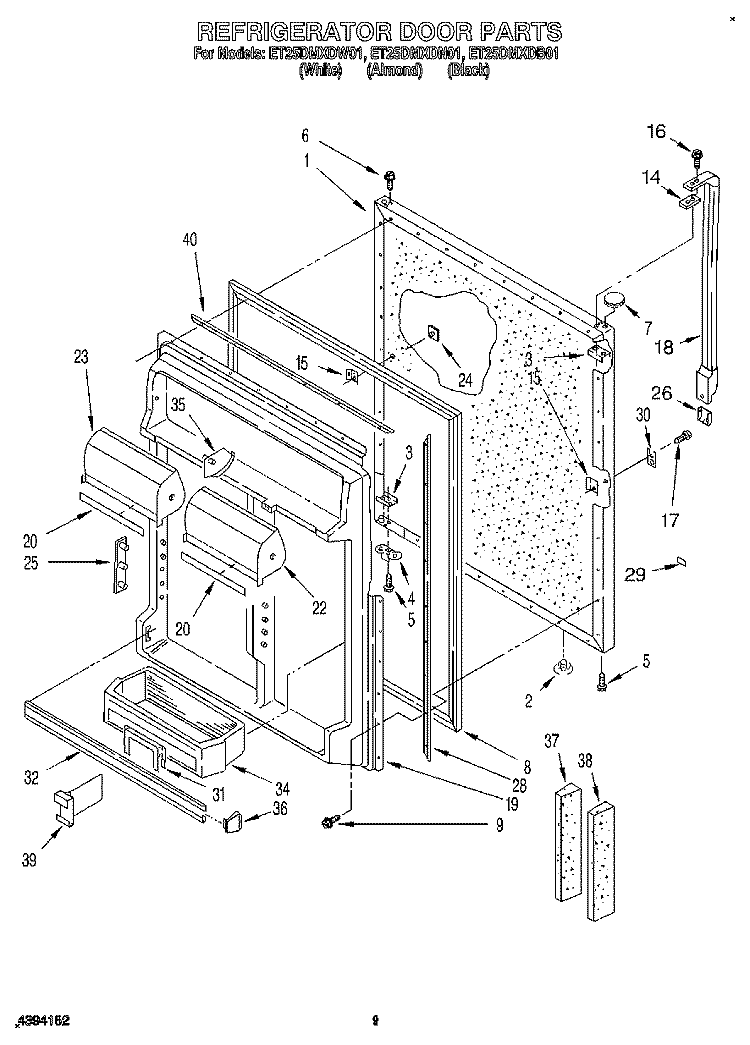 REFRIGERATOR DOOR Diagram and Parts List for ET25DMXDN01  Whirlpool Refrigerator