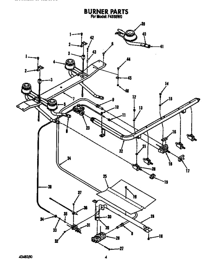 Burner Diagram and Parts List for F4558*0  Roper Range