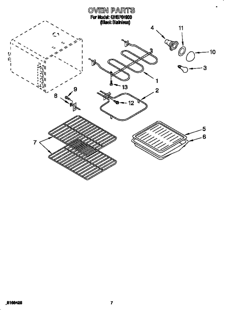 Oven Diagram and Parts List for GHSP84900  Whirlpool Range