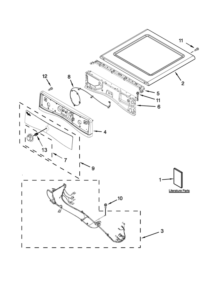 Top And Console Parts Diagram and Parts List for WED8740DC1  Whirlpool Dryer
