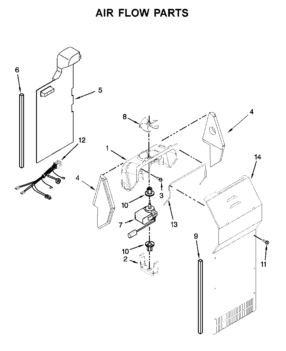 Air flow parts Diagram and Parts List for 10651115710  Kenmore Refrigerator