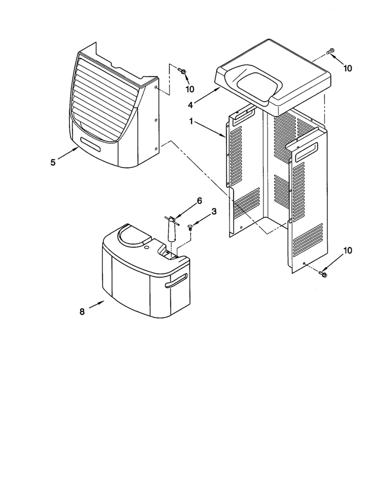 Cabinet Diagram and Parts List for AD25J1  Whirlpool Dehumidifier