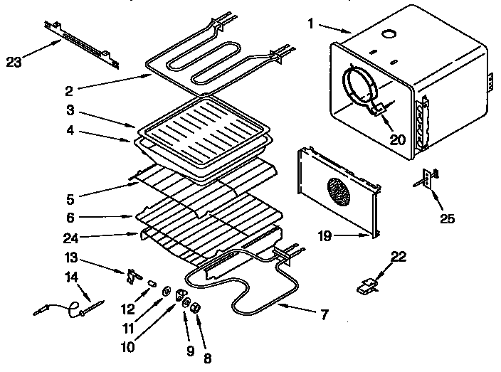 Internal Oven Diagram and Parts List for KEBS227BAL0  KitchenAid Wall Oven