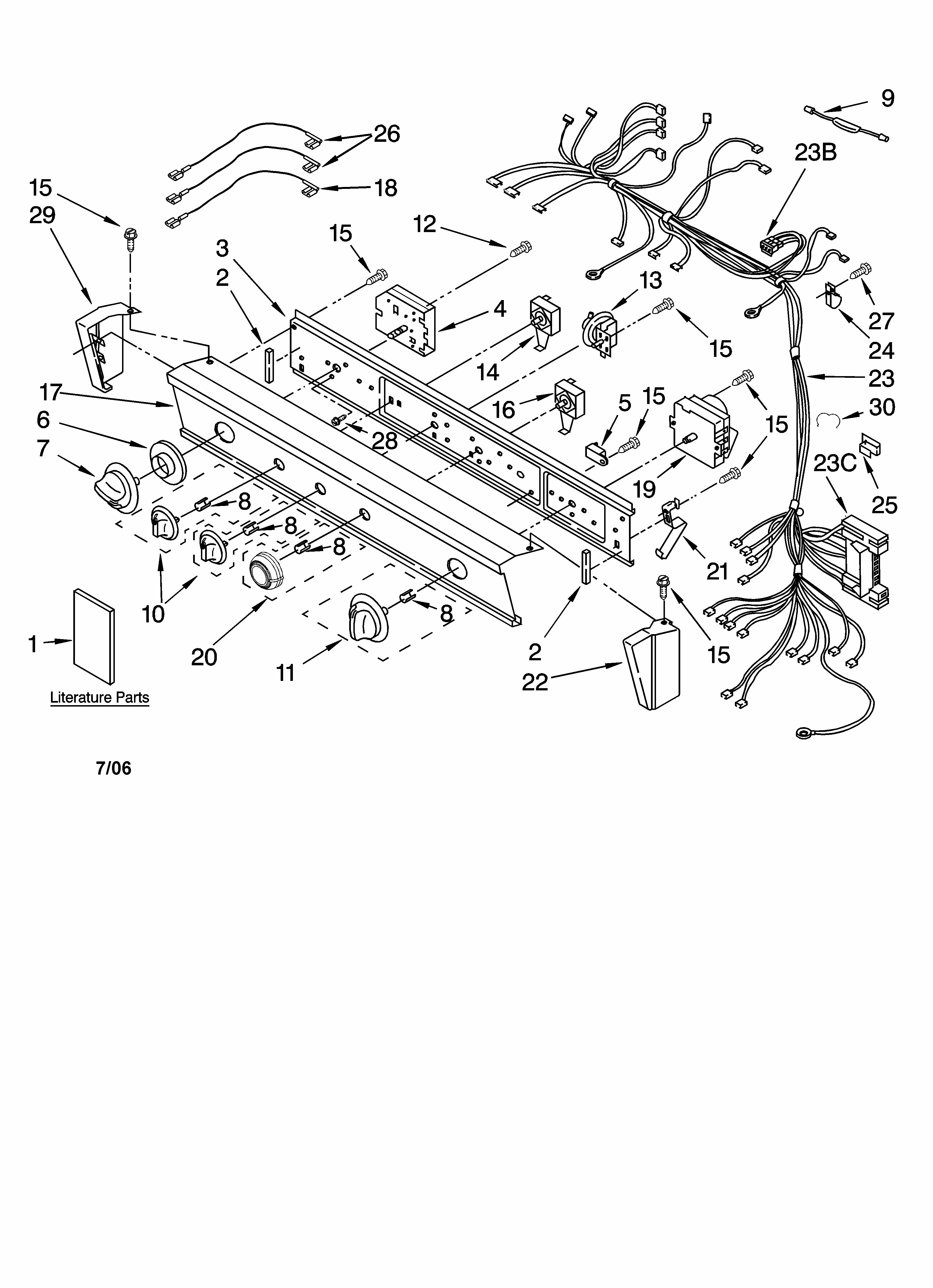 Washer/dryer Control Panel Parts Diagram and Parts List for 11084764301  Kenmore Washer Dryer Combo