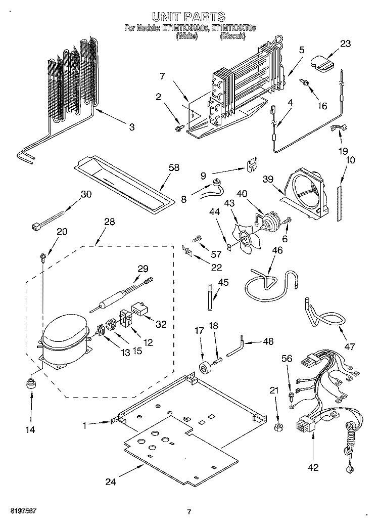 UNIT Diagram and Parts List for ET1MTKXKT00  Whirlpool Refrigerator