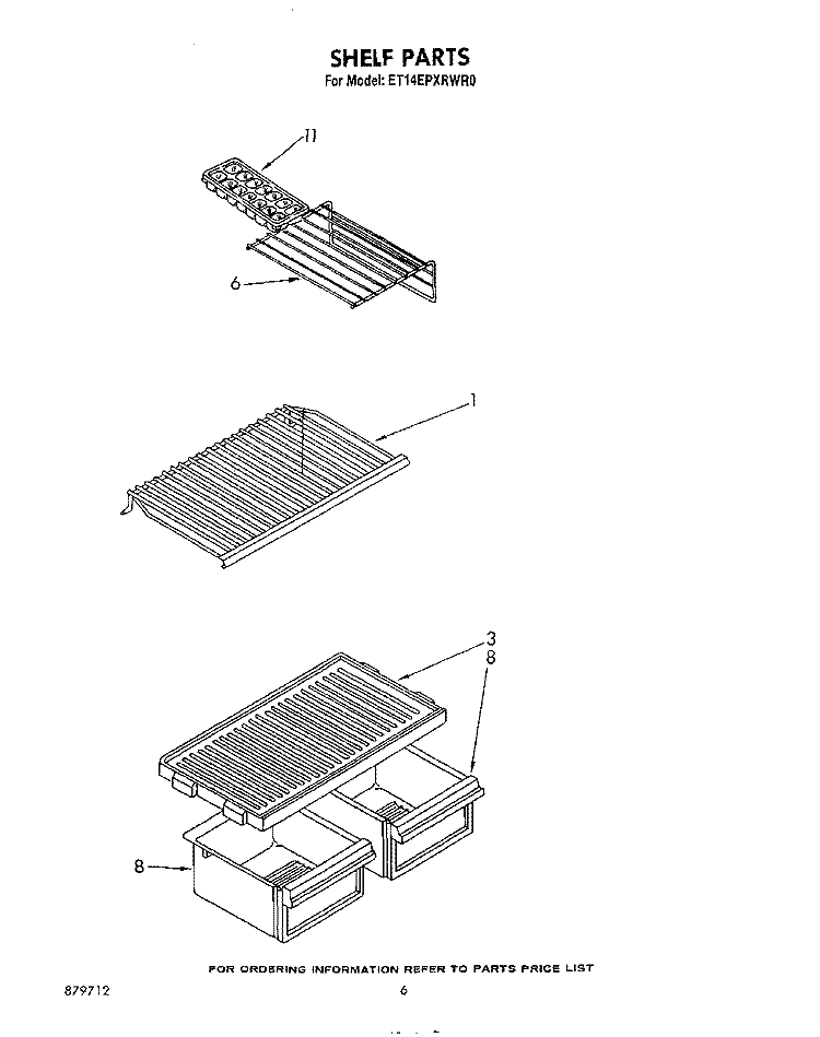 SHELF Diagram and Parts List for ET14EPXRWR0  Whirlpool Refrigerator