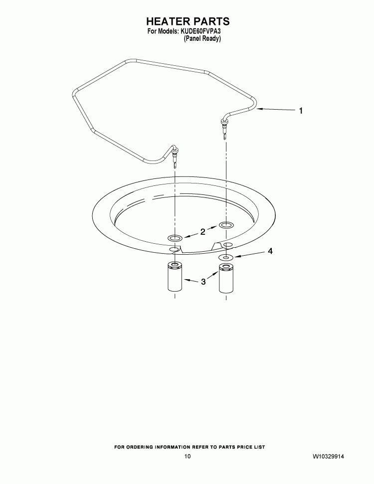 HEATER PARTS Diagram and Parts List for KUDE60FVPA3  KitchenAid Dishwasher