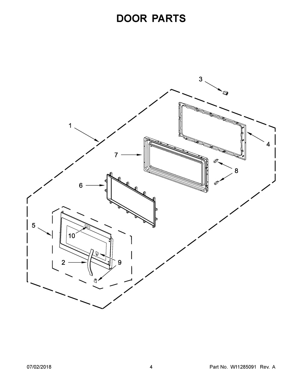 Door Parts Diagram and Parts List for KMHS120EBL6  Whirlpool Microwave
