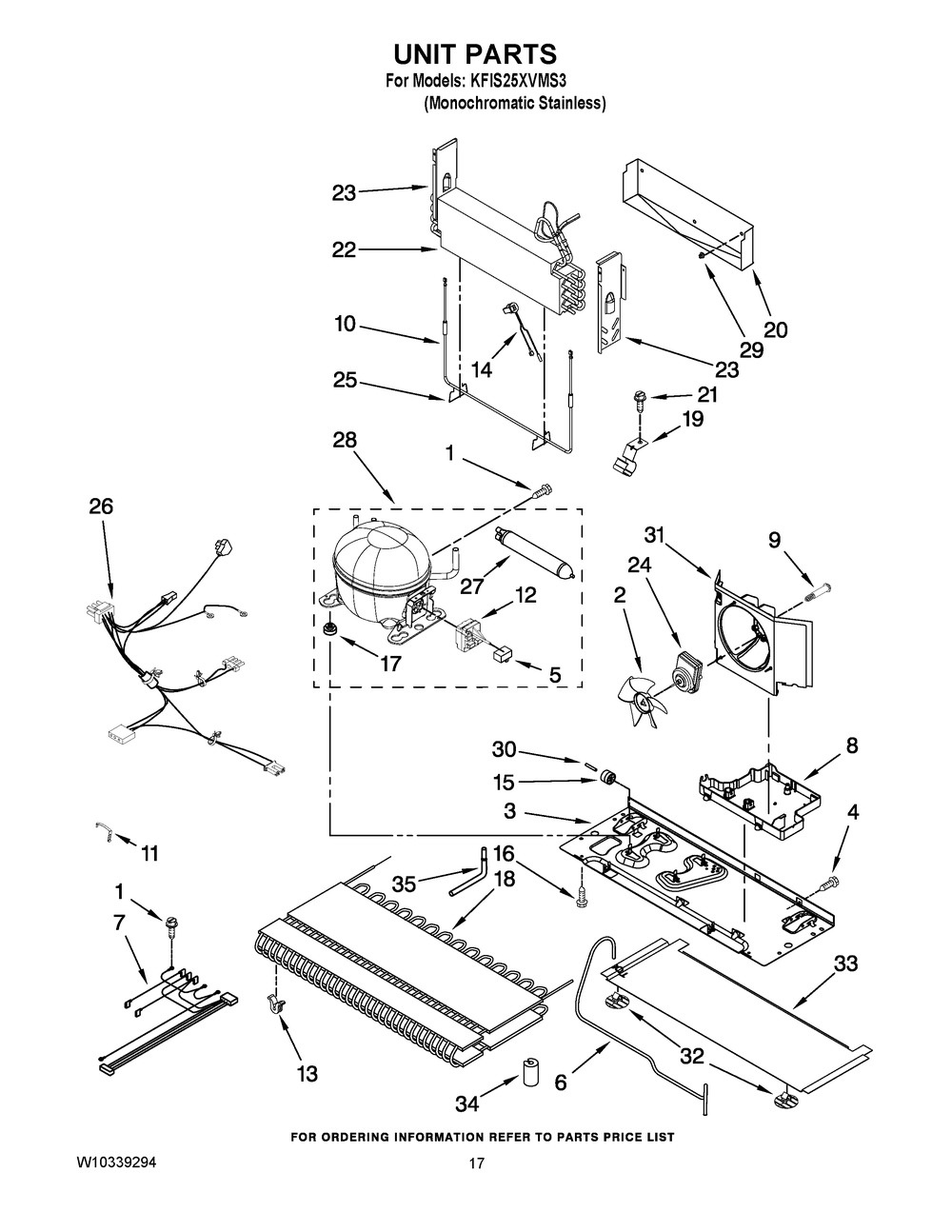 Unit Parts Diagram and Parts List for KFIS25XVMS3  Whirlpool Refrigerator