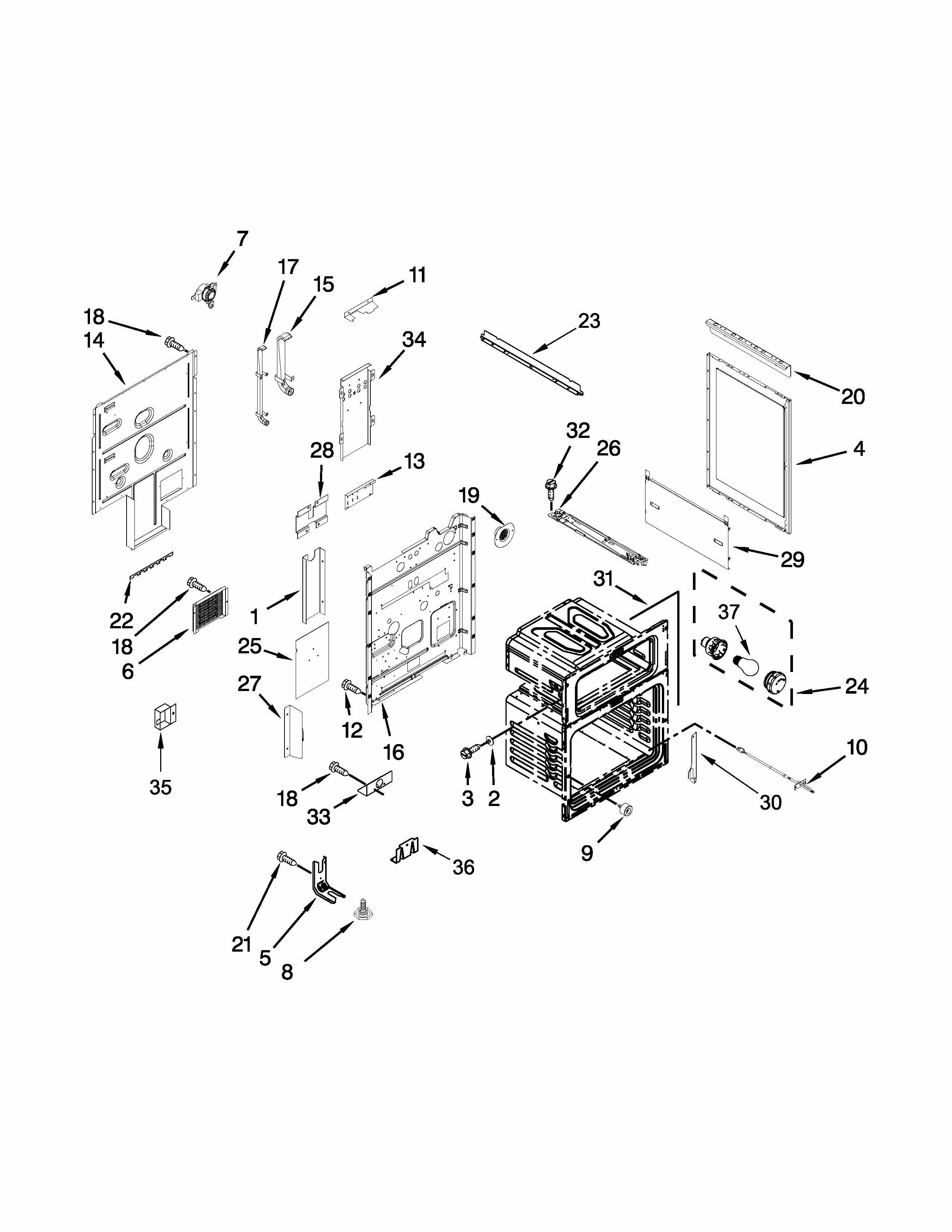 Chassis Parts Diagram and Parts List for IES900DS02  Whirlpool Range