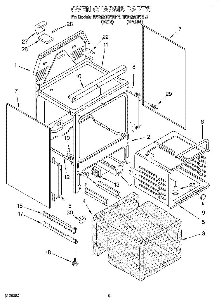 OVEN CHASSIS Diagram and Parts List for KERC500EWH4  KitchenAid Range