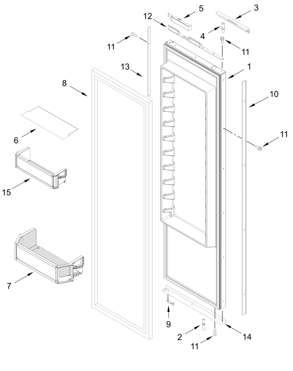 Refrigerator Door Parts Diagram and Parts List for JBSFS48NMX25  Whirlpool Refrigerator