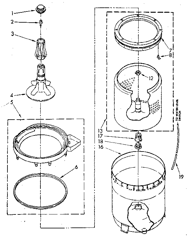 Agitator, Basket And Tub Diagram and Parts List for LA5300XSN0  Whirlpool Washer