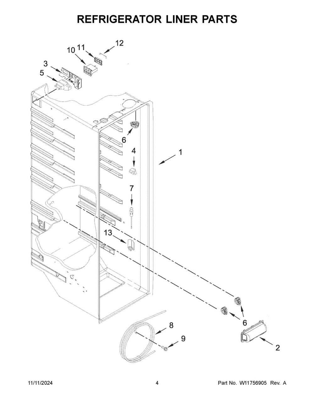 03 - Refrigerator Liner Parts Diagram and Parts List for WRS315SDHZ19  Whirlpool Refrigerator