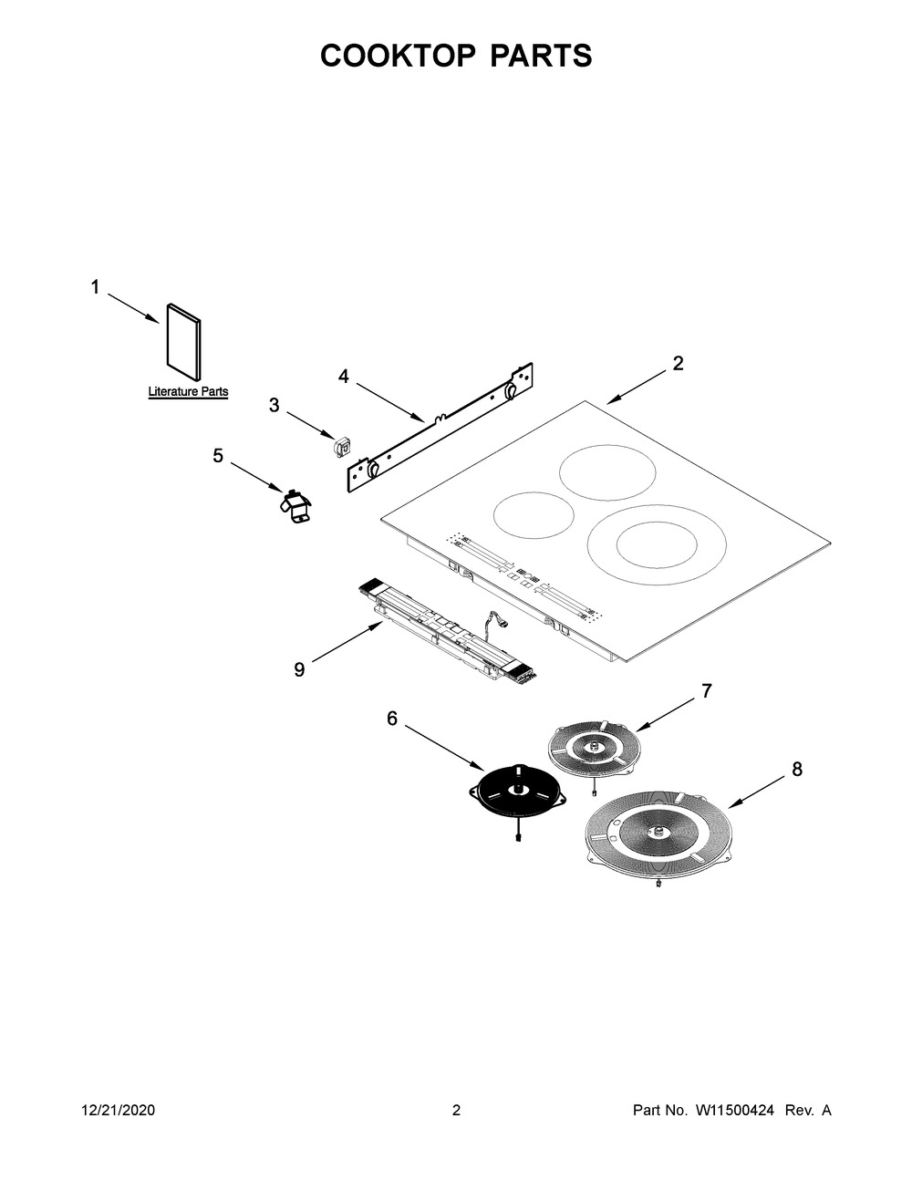 Cooktop Parts Diagram and Parts List for JIC4324KB00  Whirlpool Cooktop