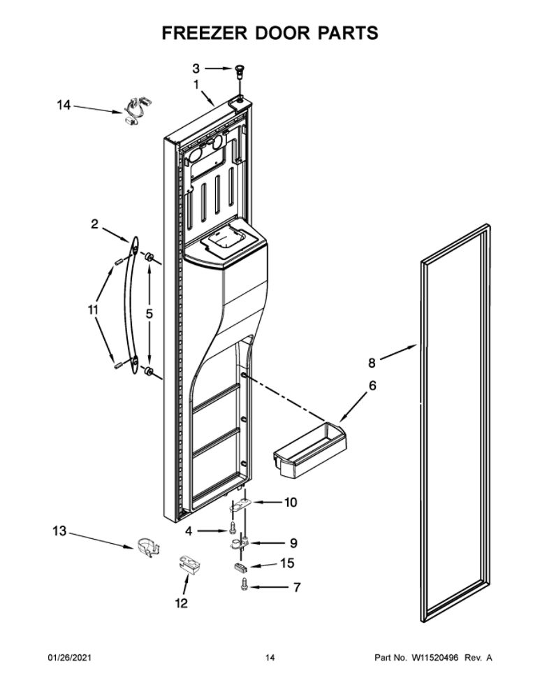 Freezer Door Parts Diagram and Parts List for WRS973CIHV01  Whirlpool Refrigerator