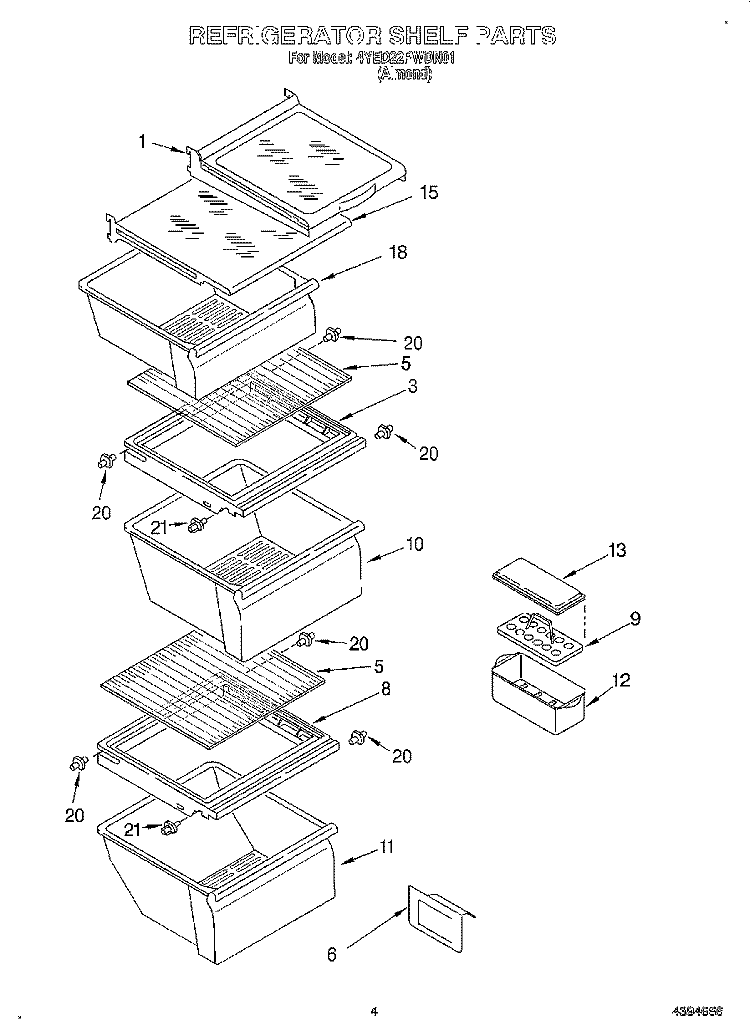 REFRIGERATOR SHELF Diagram and Parts List for 4YED22PWDN01  Whirlpool Refrigerator