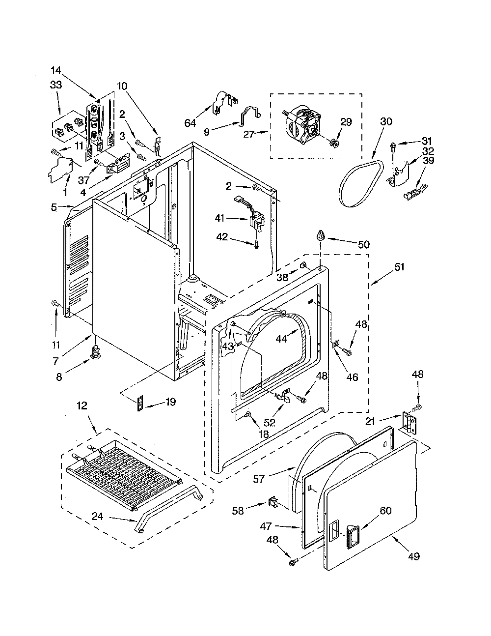 Cabinet Diagram and Parts List for 11062842101  Kenmore Dryer