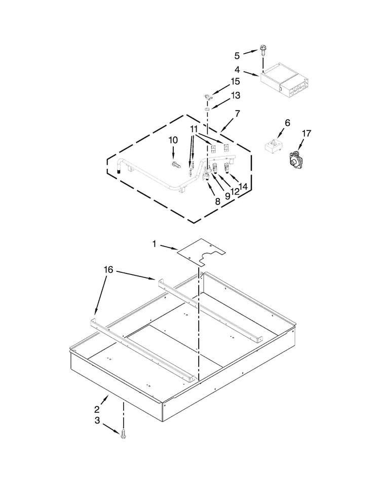 Burner Box Assembly Diagram and Parts List for KGCD807XBL02  KitchenAid Cooktop