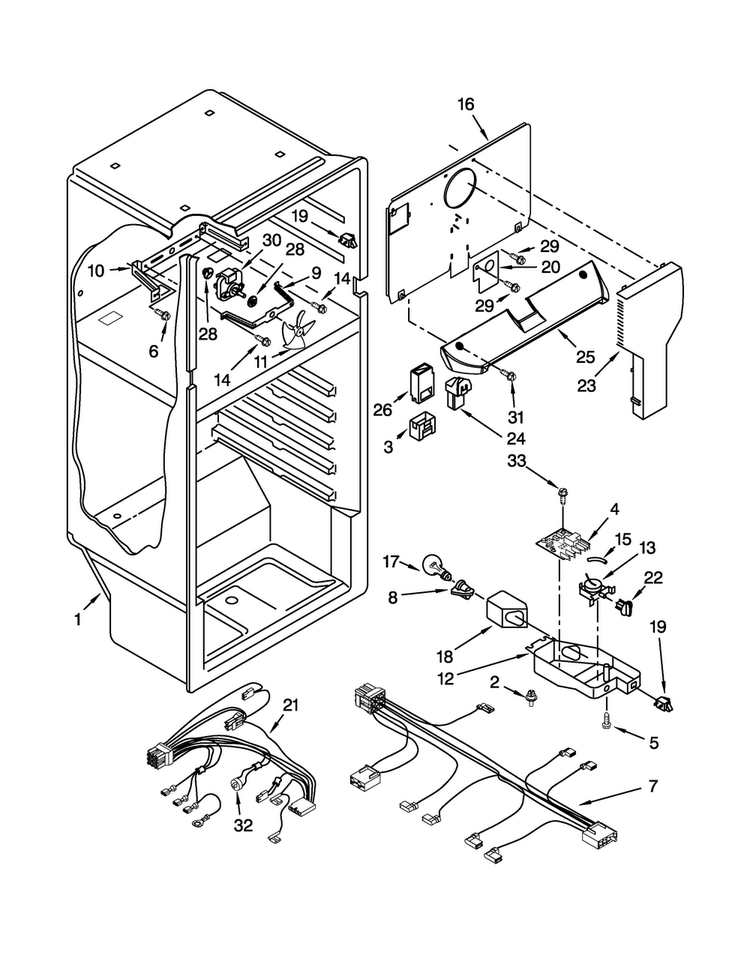 Liner Parts Diagram and Parts List for W8RXEGMWD02  Whirlpool Refrigerator