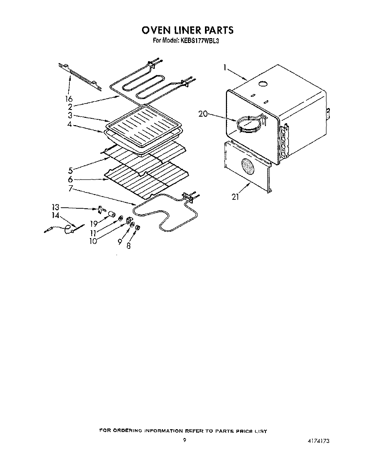 OVEN LINER Diagram and Parts List for KEBS177WAL3  KitchenAid Wall Oven