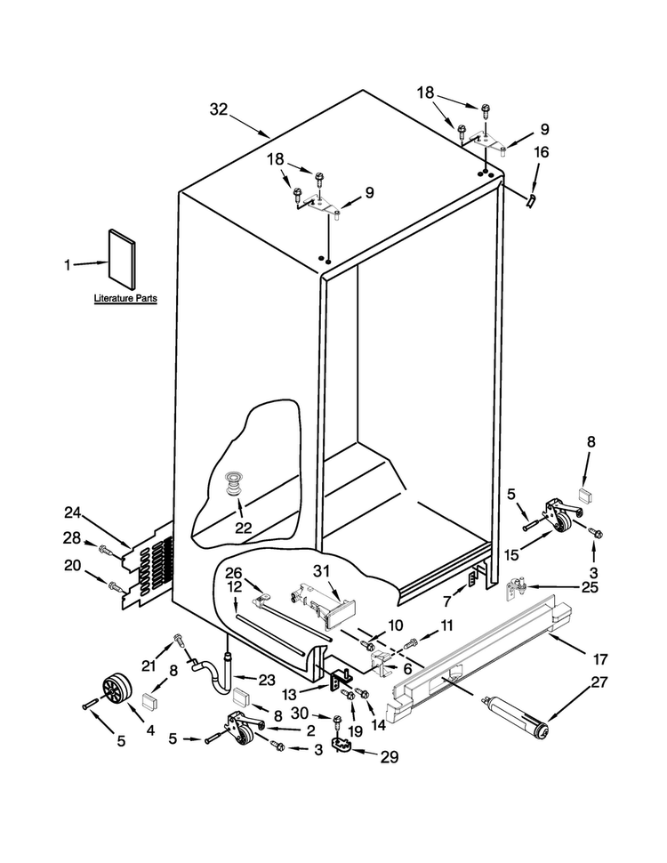 Cabinet Parts Diagram and Parts List for 5WRS25FDBF00  Whirlpool Refrigerator