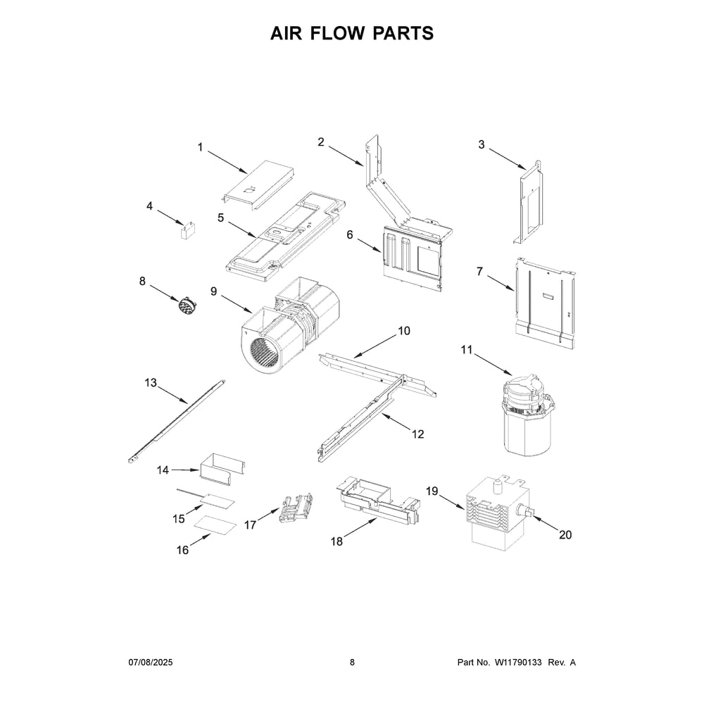Air Flow Parts Diagram and Parts List for WMML5530RB01  Whirlpool Microwave