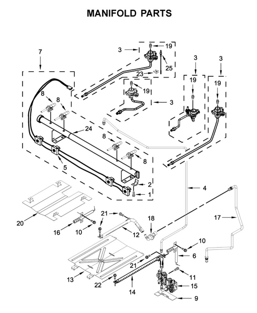 Manifold Parts Diagram and Parts List for WFG515S0JB1  Whirlpool Range