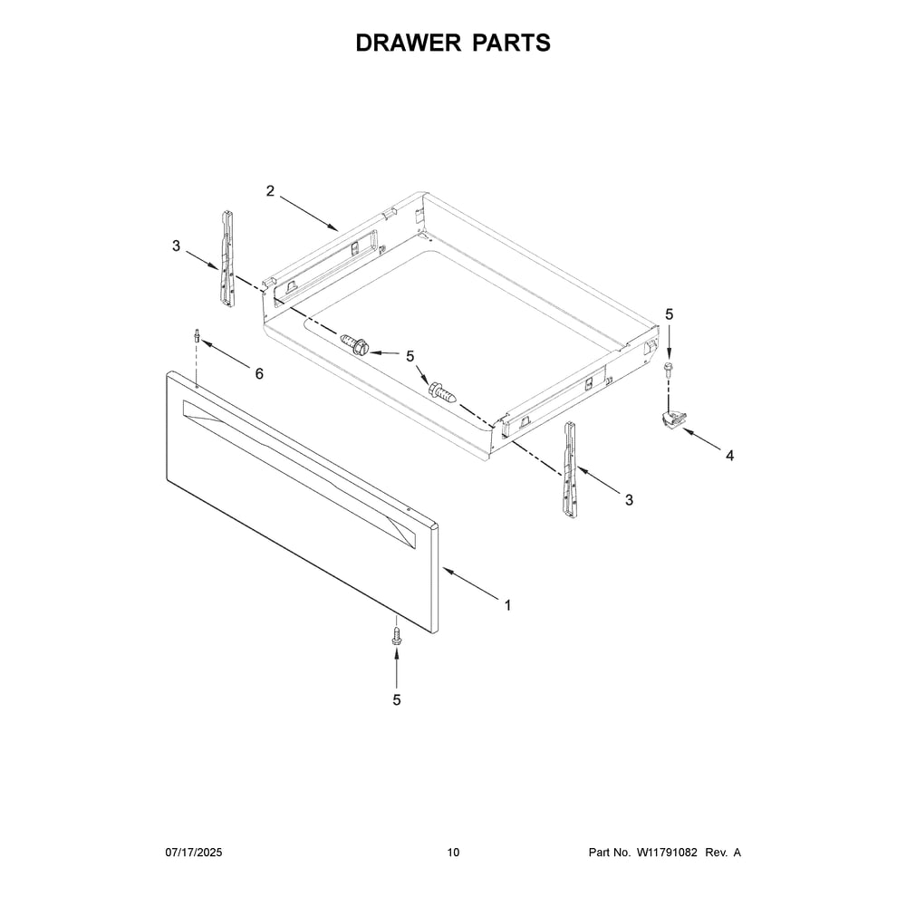 Drawer Parts Diagram and Parts List for WFES3330RW2  Whirlpool Range
